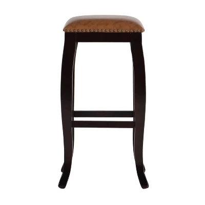 San Francisco Backless Faux Leather Barstool Wood Caramel - Linon 3 San Francisco Backless Faux Leather Barstool Wood Caramel - Linon
