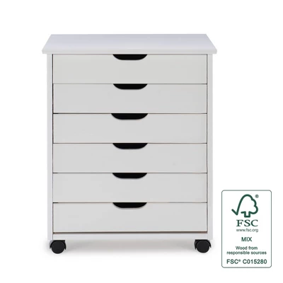 Cary 6 Drawer Wide Roll Cart - Linon 4 Cary 6 Drawer Wide Roll Cart - Linon - Image 2