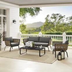 2pk Ashby Outdoor Woven Wicker Arm Chairs Black/Natural - Linon -Linon GUEST 0c55346f 9cad 4817 8995 9d1449212878 1