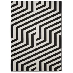 Jasile Washable Outdoor Rug Ivory/Black - Linon -Linon GUEST 138db2ff 04d3 48c3 ba66 9466ef50d81d