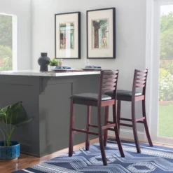 30" Torino Ladder Back Barstool Upholstered Seat - Espresso Wood - Linon -Linon GUEST 2e6cb5fd 4c93 4555 8c1b 85ea6c70a19c