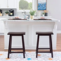 24" Saddle Counter Height Barstool Wood Brown - Linon -Linon GUEST 52870933 0ea8 4be9 91c2 41a021706af2