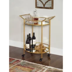 Round Metal Bar Cart Gold - Linon -Linon GUEST 697a93be 9317 4e40 a4b8 bf30d4807bbf