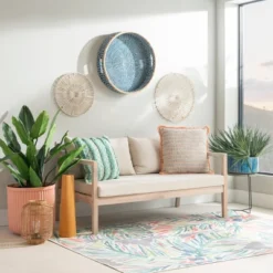 Linon Melita Acacia Two Seater Sofa Beige/White