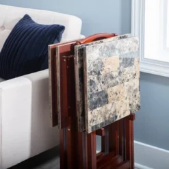 Faux Marble Tray Table Set - Linon -Linon GUEST 8972bdd7 a31a 4c6a 9b00 c7f8b7ca5701