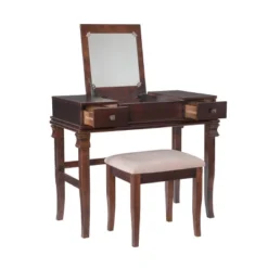 Home Angela Vanity Set Walnut - Linon -Linon GUEST 8b016f2e 47ac 4307 bae4 ea4192769592