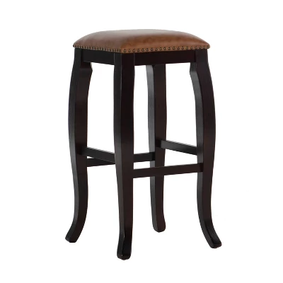 San Francisco Backless Faux Leather Barstool Wood Caramel - Linon 7 San Francisco Backless Faux Leather Barstool Wood Caramel - Linon - Image 5