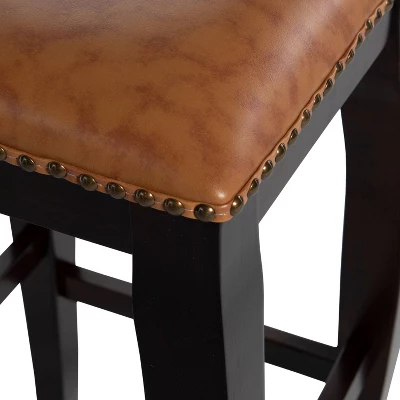 San Francisco Backless Faux Leather Barstool Wood Caramel - Linon 5 San Francisco Backless Faux Leather Barstool Wood Caramel - Linon - Image 3