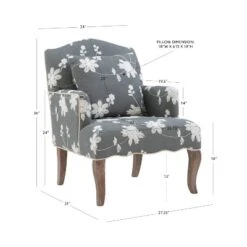 Floral Upholstered Armchair - Gray - Linon -Linon GUEST b356e147 085c 449f a3ab 8810778a0899
