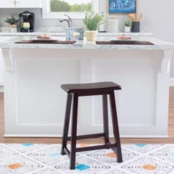 24" Saddle Counter Height Barstool Wood Brown - Linon