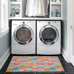 Padgett Washable Outdoor Rug Aqua Blue/Orange - Linon -Linon GUEST cc27c82c 037b 432a a025 f903f132afb6