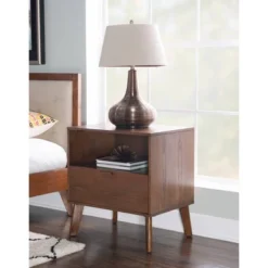 Reid 1 Drawer Nightstand Walnut - Linon -Linon GUEST e4252ff1 7530 420e 8773 bed4603f0992