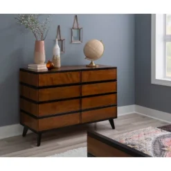 Mid-Century Modern 6 Drawer Dresser Walnut - Linon -Linon GUEST e83b5789 2d72 4ffa 9708 cf0d64c4d54f